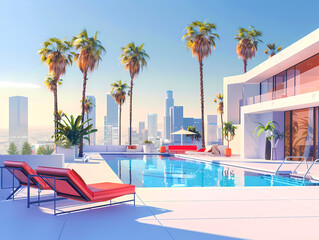 Illustration of a Modern City Luxury Hotel Pool