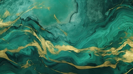 Obraz premium Luxury Green Gold Marble texture background. Panoramic Marbling texture design for Banner, invitation, wallpaper, headers, website, print ads, packaging design template., generative ai