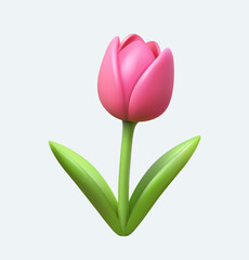 Pink tulip in plasticine cartoon style. Spring decoration. Realistic vector illustration