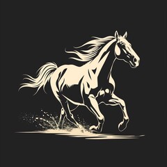 Dynamic black and white vector illustration of a running horse, showcasing elegance and motion in minimalist style. Perfect for equestrian themes and modern design.