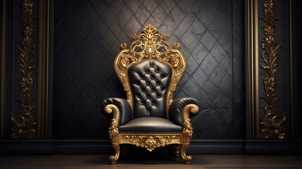 The Throne, Gold royal chair on a dark background. Place for the king., generative ai