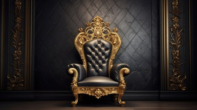 The Throne, Gold royal chair on a dark background. Place for the king., generative ai