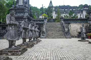 Hue, Vietnam - 6 Feb, 2024: Guardian figures at the Mausoleum of Emperor Khai Dinh, in Hue, Vietnam