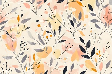 A pattern of delicate, abstract floral motifs in a soft, pastel palette