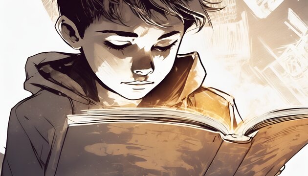 exposure of the face of a boy reading a book