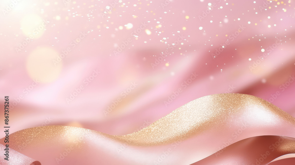 Wall mural abstract luxury swirling soft pink background with gold particle. golden light shine particles bokeh