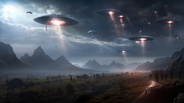 Aliens, extraterrestrial civilizations, Extraterrestrial Intelligence. Aliens coming. Digital art, generative ai