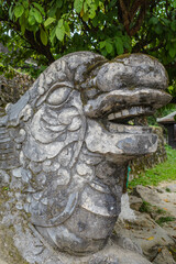 Hue, Vietnam - 6 Feb, 2024: Stone staircase leading to the mausoleum of Emperor Khai Dinh in Hue, Vietnam