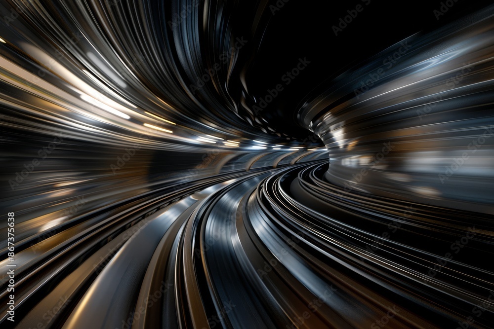 Poster abstract imagery capturing dynamic, futuristic speed with light trails in dark, creating an intense 