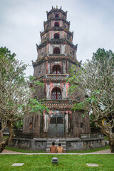 Hue, Vietnam - 6 Feb, 2024: Thien Mu Pagoda and Buddhist Temple, Hue, Vietnam
