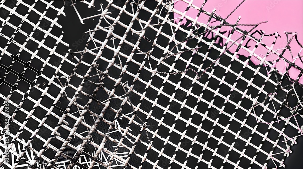 Poster abstract fragmented lattice pattern against pink and black background