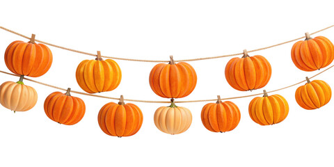 Pumpkin Garland Decoration. Features Small Pumpkins, Perfect For Fall And Halloween Decorations. Isolated on transparent background, png.