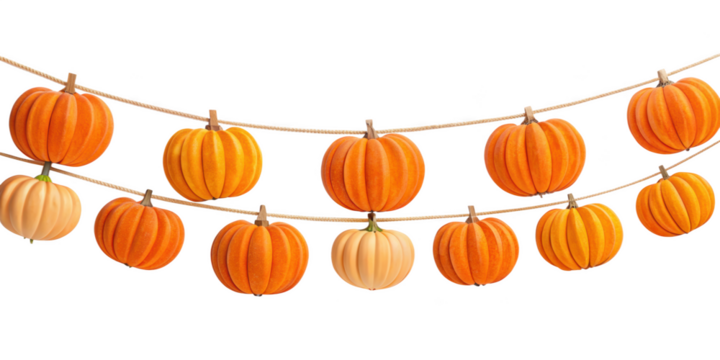 Pumpkin Garland Decoration. Features Small Pumpkins, Perfect For Fall And Halloween Decorations. Isolated on transparent background, png.