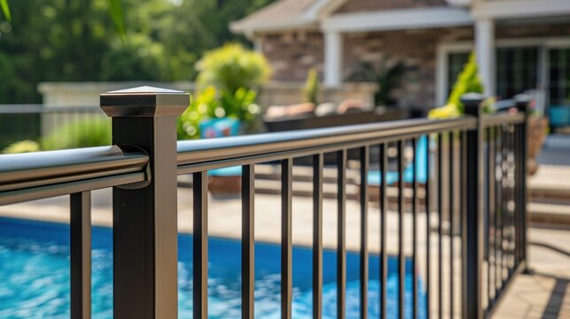 Close-Up of Modern Fence by a Swimming Pool. Generative ai