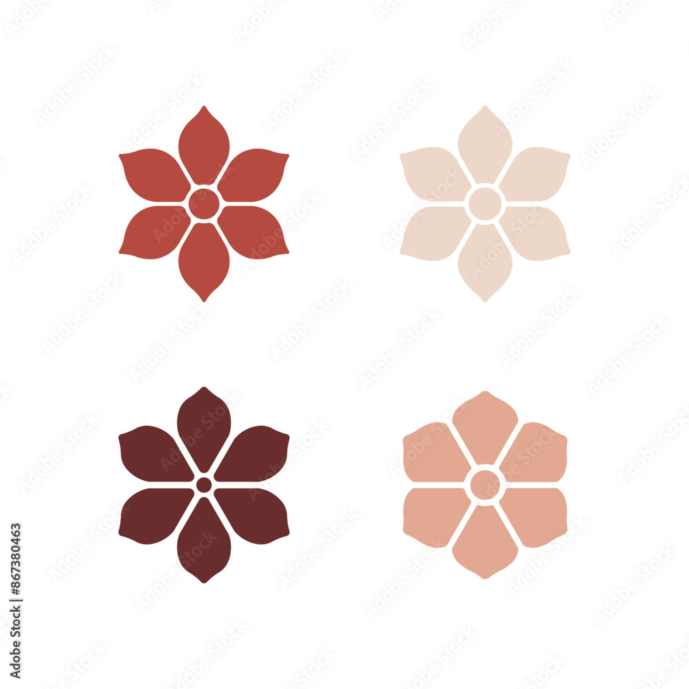 Wall mural four-leaf flower element. set of 4 geometric emblem. modern abstract linear shape for emblem, badge,