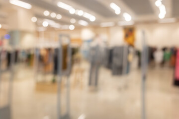 Blurred supermarket background, bright bokeh of the store.