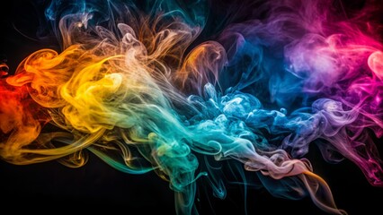 Obraz premium Vibrant, wispy smoke tendrils burst against a dark, inky backdrop, creating an abstract, mesmerizing visual effect perfect for artistic compositions.