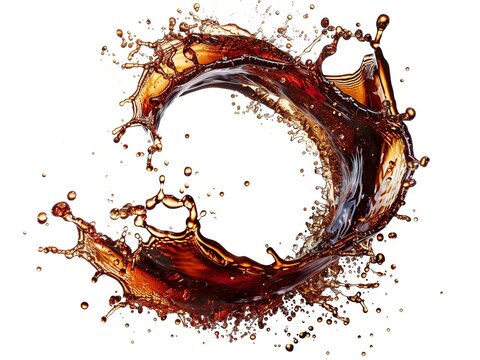Photography of circular Coke soda splash swirl isolated white background