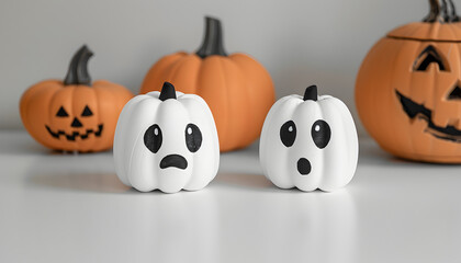 Obraz premium Halloweenhintergrund mit Geisterkürbissen, made by AI