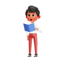 3D illustration Boy Student Reading Book 