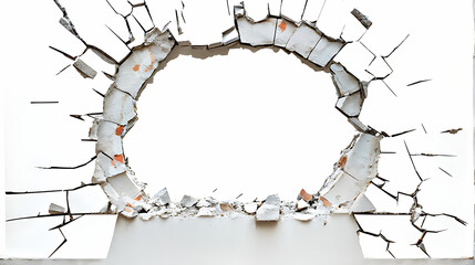  Hole breaking through white wall, cut out 