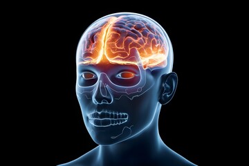 3d medical figure with brain highlighted