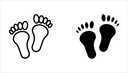 Foot print vector illustration set with shoes bare feet and boot print on white background