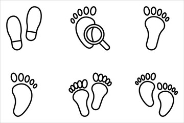 Obraz premium Foot print vector illustration set with shoes bare feet and boot print on white background