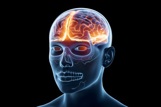 3d medical figure with brain highlighted