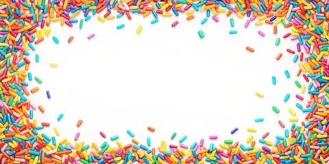 Colorful sprinkles border on a white background with space for text, sprinkles, colorful, border, white background, sweet, dessert, confectionery, decoration, party, celebration, festive