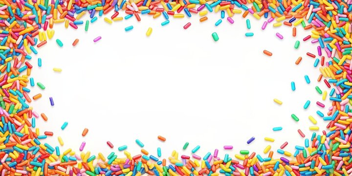 Colorful sprinkles border on a white background with space for text, sprinkles, colorful, border, white background, sweet, dessert, confectionery, decoration, party, celebration, festive