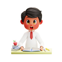 3D illustration Boy Student Reading Book 