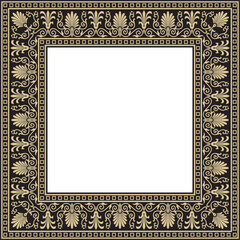 Vector gold and black square classical Greek ornament. European ornament. Border, frame Ancient Greece, Roman Empire