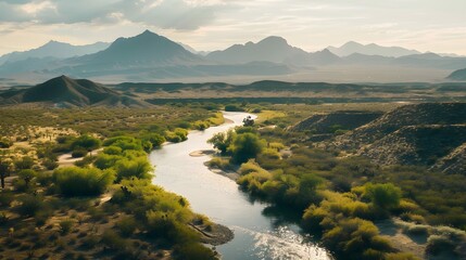 Salt River and Surrounding Mountains in the Arizona Desert in the United States