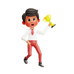 3D Illustration Boy Student Award Trophy