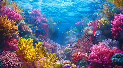 Naklejka premium Vibrant Underwater Coral Reef Scene