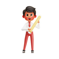 3D illustration Boy Student Holding Pencil
