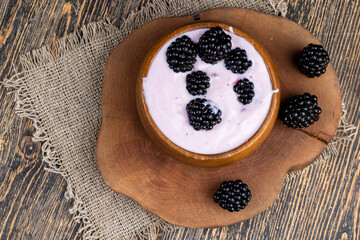 red yogurt with the berry flavor of ripe blackberries