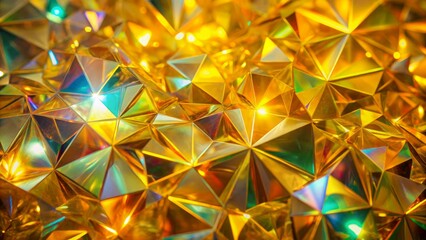 Vibrant luminescent yellow glittering texture with intricate holographic effects, sparkling facets, and mesmerizing sheen, perfect for futuristic design backgrounds.