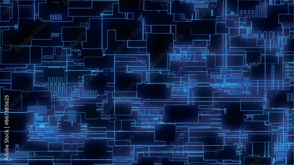 Poster printed circuit board. visualization of advanced technology concept: pcb processor microchip, digiti