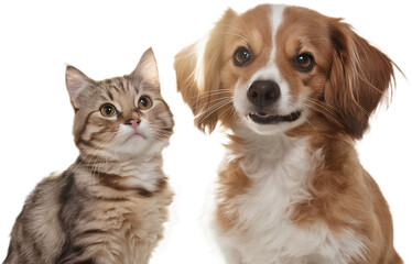 Obraz premium close-up photo of cat and dog Sitting