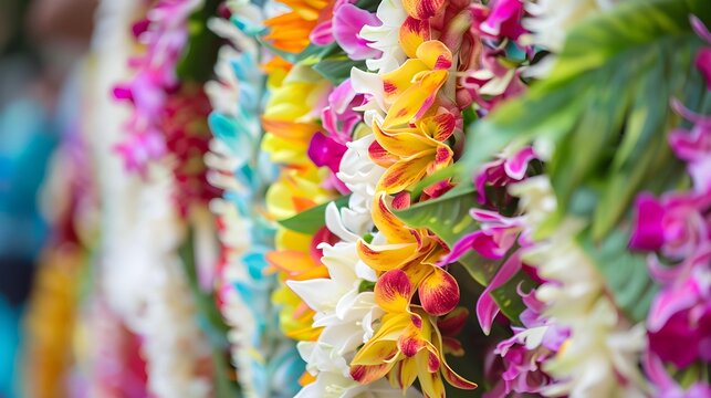 Fototapeta traditional hawaiian wedding leis made of flowers