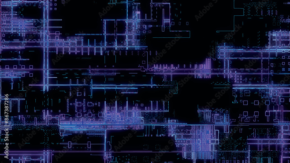 Poster printed circuit board. visualization of advanced technology concept: pcb processor microchip, digiti