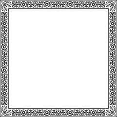Obraz premium Vector monochrome black square Yakut ornament. An endless rectangular border, a frame of the northern peoples of the Far East.