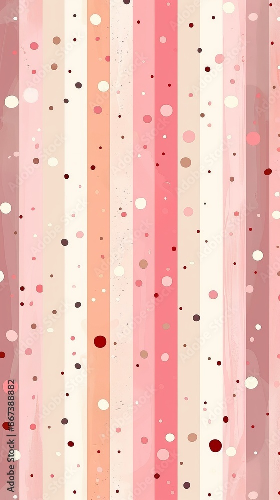 Wall mural Vertical stripes with varying widths and colors interspersed with dots on a bubbly background