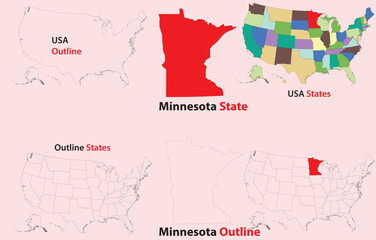 Minnesota map vector of usa, Minnesota line map, Minnesota with city map, Minnesota outline map