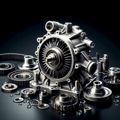 set of parts and gears for repairing the gas distribution mechanism and engine cooling system, close-up