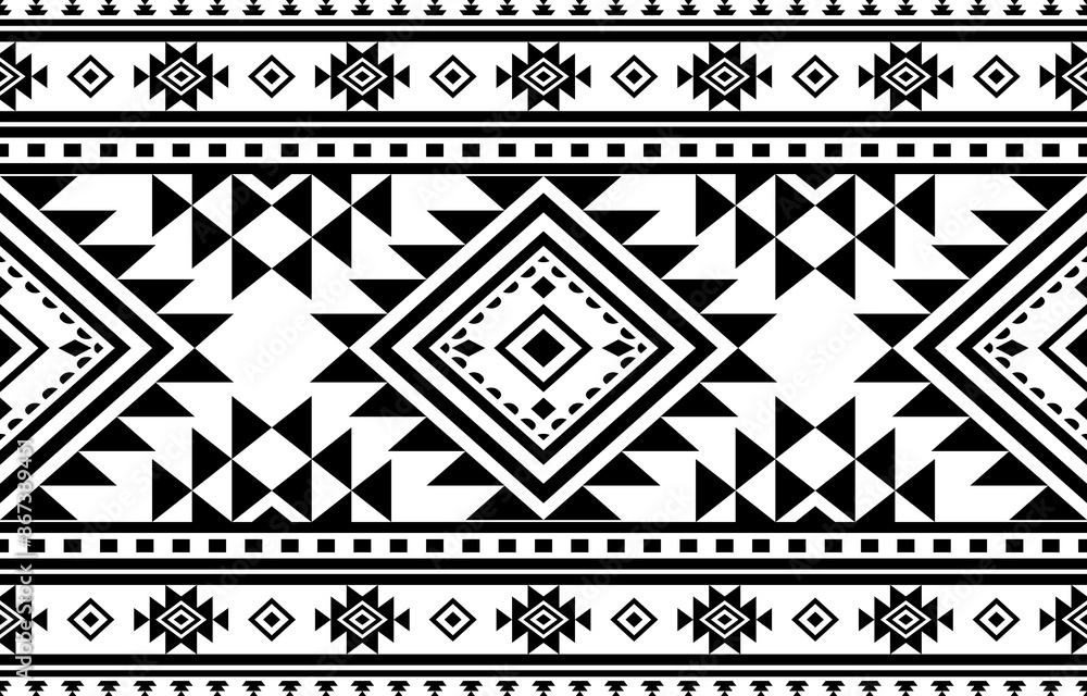 Wall mural Ancient echoes Aztec geometric seamless patterns southwest Navajo Native American tribal ethnic black and white for textile printing