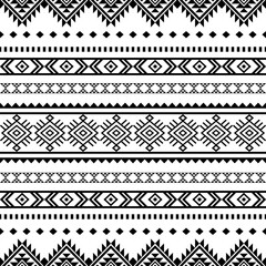 Ancient echoes Aztec geometric seamless patterns southwest Navajo Native American tribal ethnic black and white for textile printing