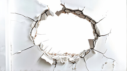  Hole breaking through white wall, cut out 